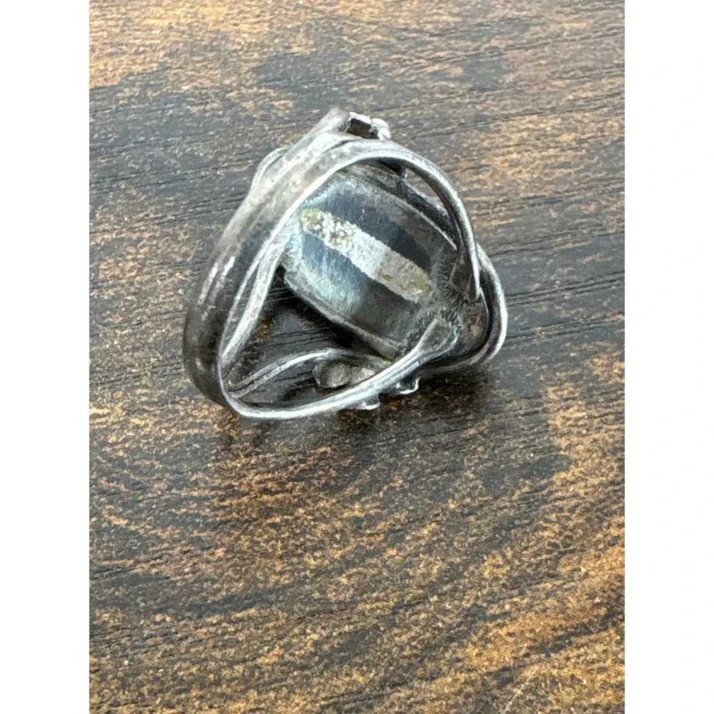 Vintage Sterling Silver Turquoise Floral Split Shank Statement Ring Handcrafted